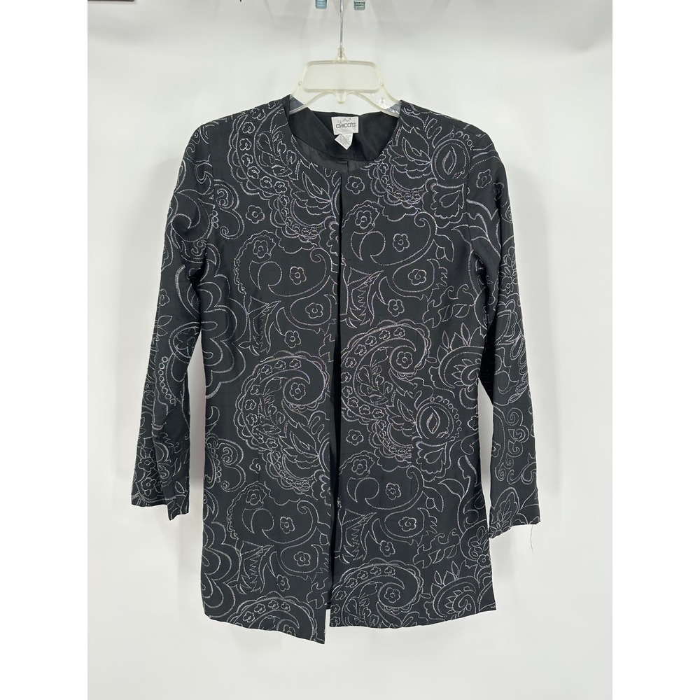 Chicos Quiet Luxury Silk Metallic Embroidered Jacket Size 0 US S Holiday Elegant